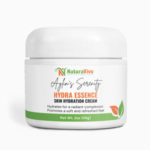 Aylin’s Serenity Hydra Essence Skin Hydration Cream by NaturaVivo Health & Wellness – 2oz jar with Hyaluronic Acid formula designed to hydrate, soften, and refresh skin for a radiant complexion.