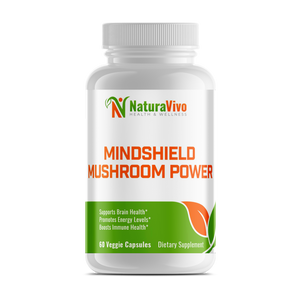 MindShield Mushroom Power bottle for brain health, energy, and immune support with 60 veggie capsules.