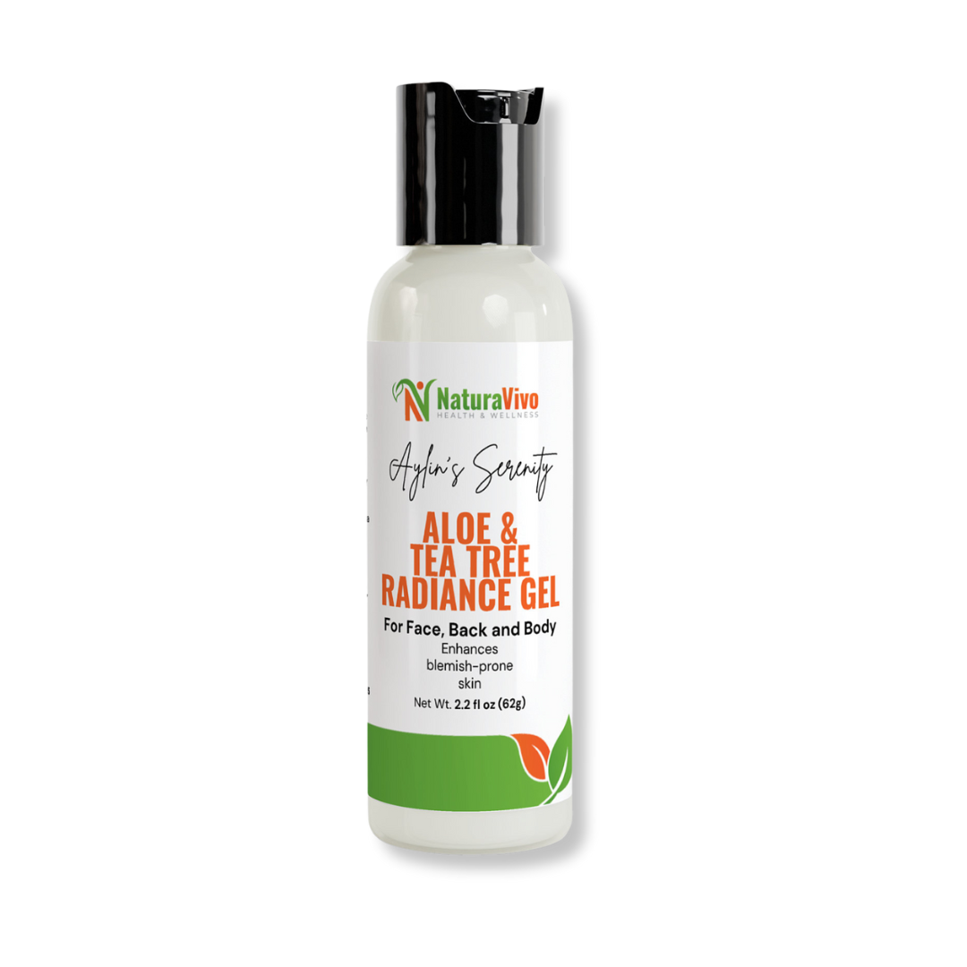 aloe and tea tree radiance gel bottle with black lid