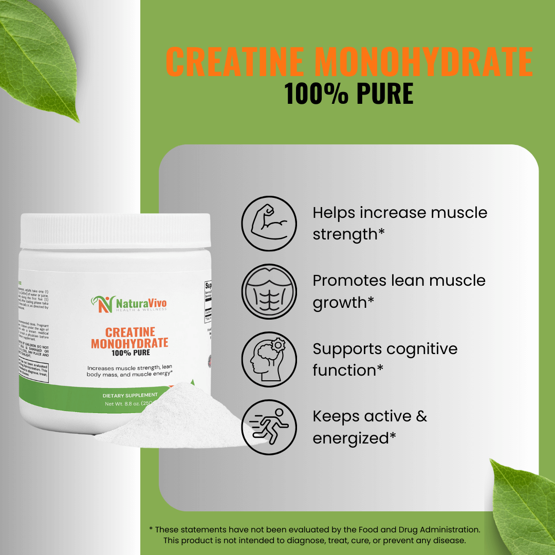 creatine monohydrate powder health benefits, muscle strength, growth, energy, cognitive function