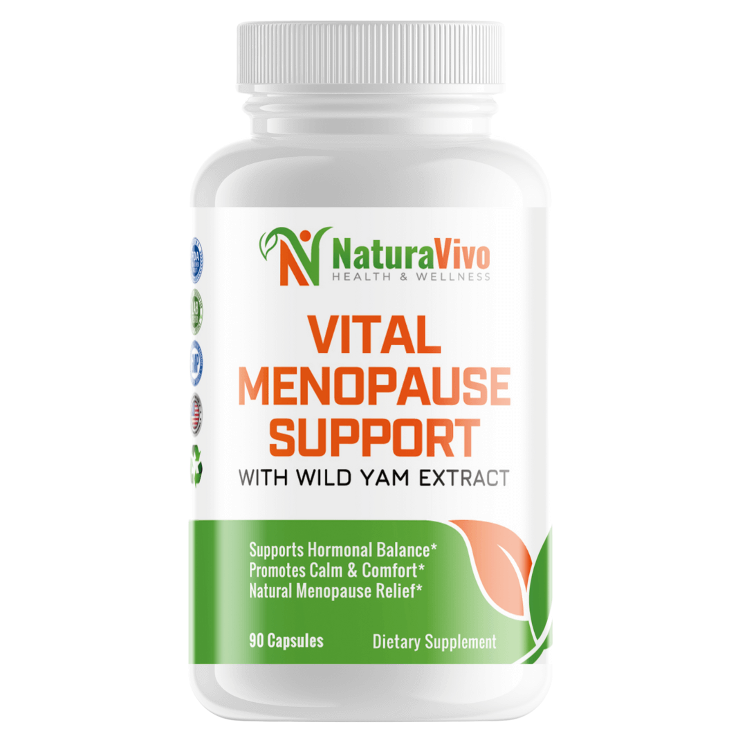 Vital Menopause Support with Wild Yam Extract supplement bottle for menopause support wild yam extract