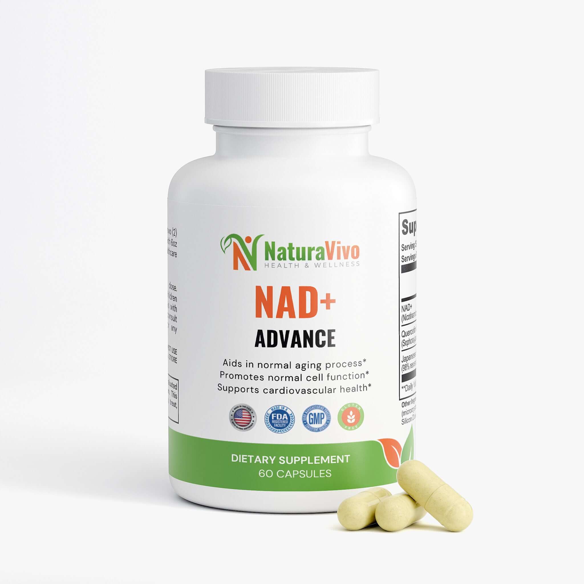 Naturavivo NAD+ Advance Supplement capsules and bottle image