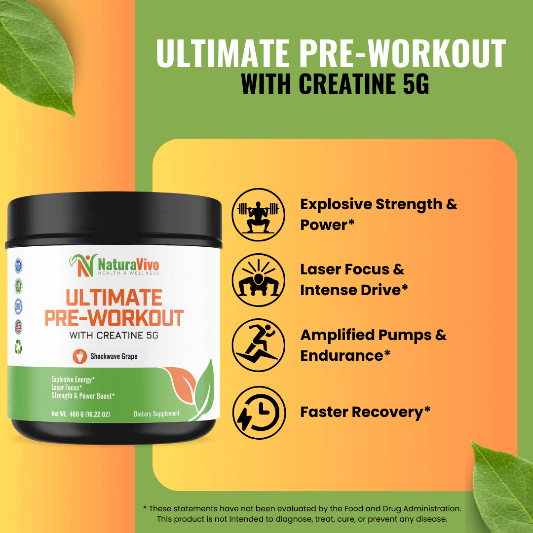 Ultimate Pre-Workout Supplement with Creatine 5G for explosive energy and enhanced performance.
