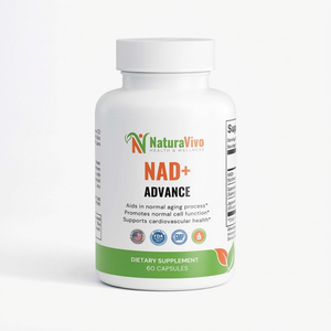 NaturaVivo NAD+ Advance dietary supplement bottle on a white background