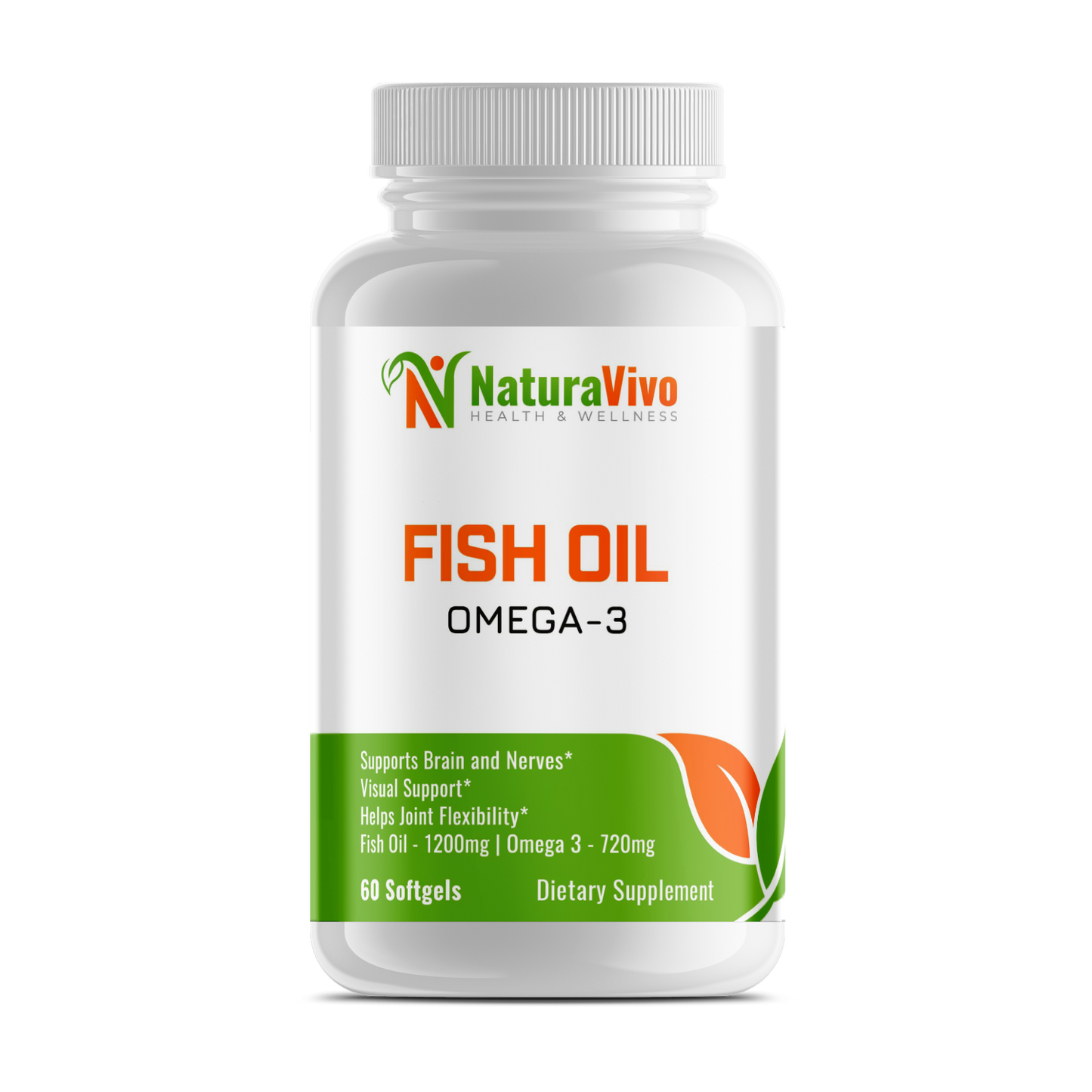 Fish Oil (1200 mg) Omega-3 (720 mg) Supplement - High EPA & DHA for Joint Flexibility, Heart, Brain & Vision Support - 100% Pure Sea-Harvested