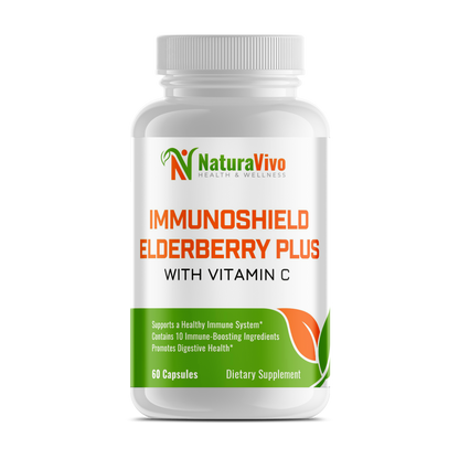 ImmunoShield Elderberry Plus with Vitamin C - Comprehensive Immune, Digestive & Skin Health Formula - Vitamin E, B6, Zinc, Echinacea, Garlic, Turmeric