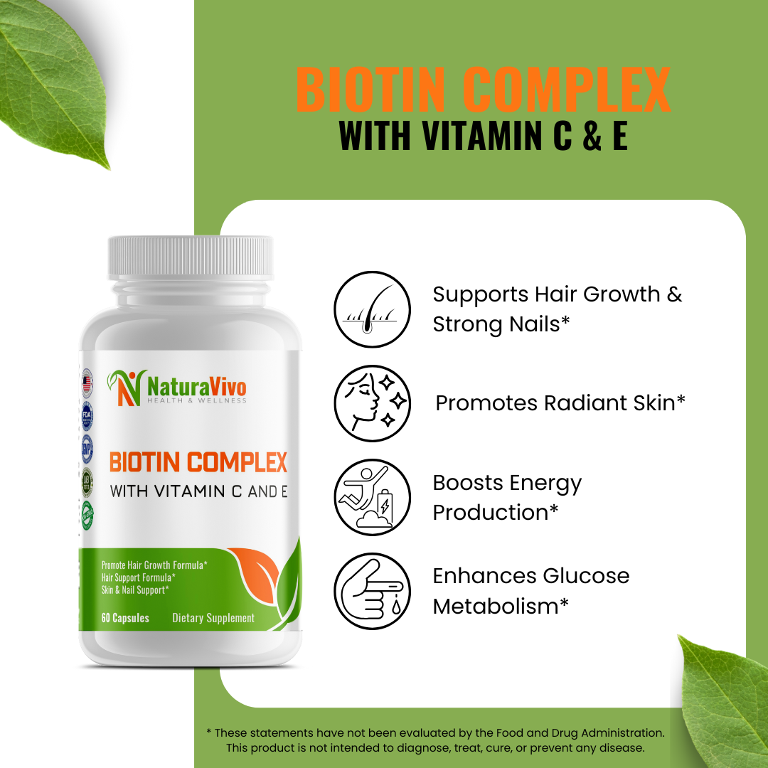 Biotin Complex with Vitamin C & E - 5,000 mcg - Hair Growth, Strong Nails & Radiant Skin