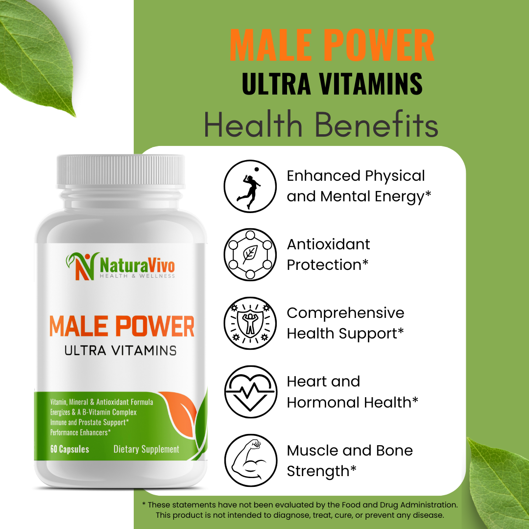 Male Power Ultra Vitamins - Comprehensive Men’s Health Supplement with Antioxidants, Minerals, and Energy Boosters