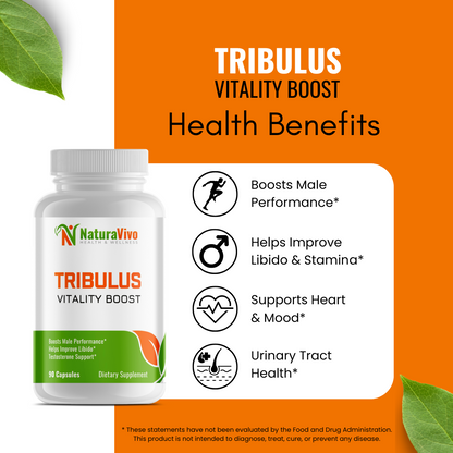 Tribulus Vitality Boost - High Potency Tribulus Terrestris Extract Capsules - 1300mg with 45% Saponins - 90 Capsules