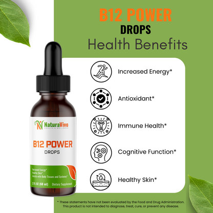 B12 Power Drops: High-Potency Vitamin B Complex for Energy, Heart Health, and Cognitive Function - Antioxidant Support - 1200mcg