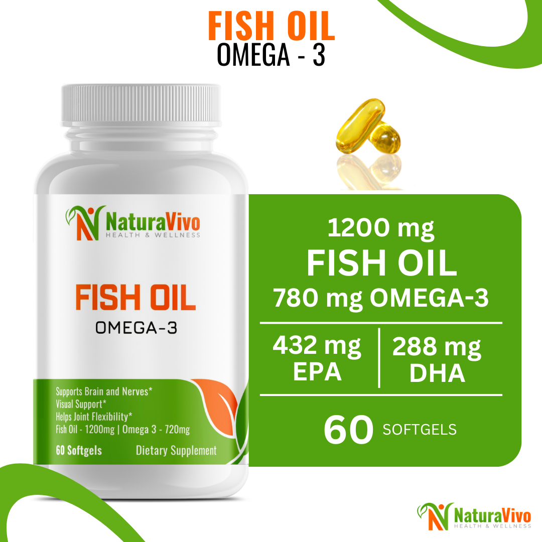 Fish Oil (1200 mg) Omega-3 (720 mg) Supplement - High EPA & DHA for Joint Flexibility, Heart, Brain & Vision Support - 100% Pure Sea-Harvested