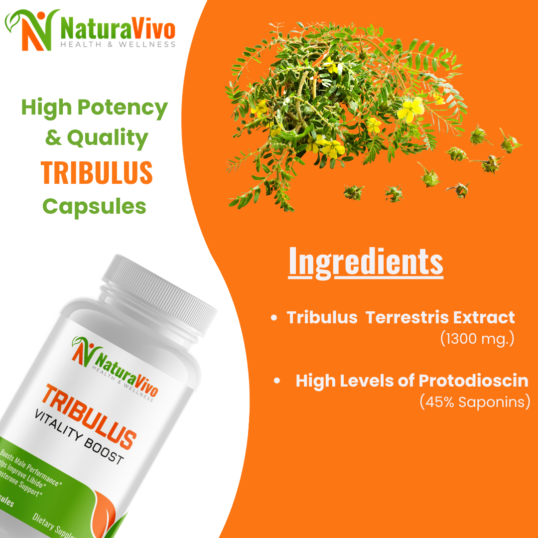 Tribulus Vitality Boost - High Potency Tribulus Terrestris Extract Capsules - 1300mg with 45% Saponins - 90 Capsules