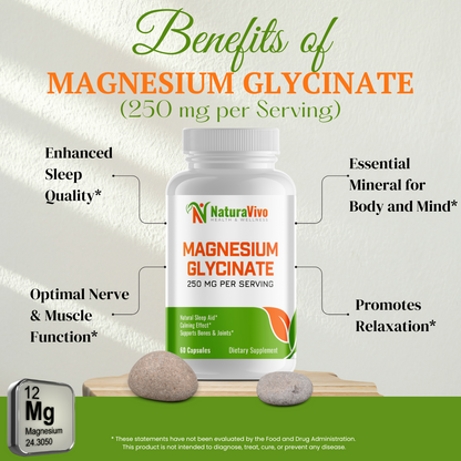 Magnesium Glycinate 250 mg per Serving - Premium Sleep Support, Bone Support and Muscle Relief - High Absorption - 60 Capsules