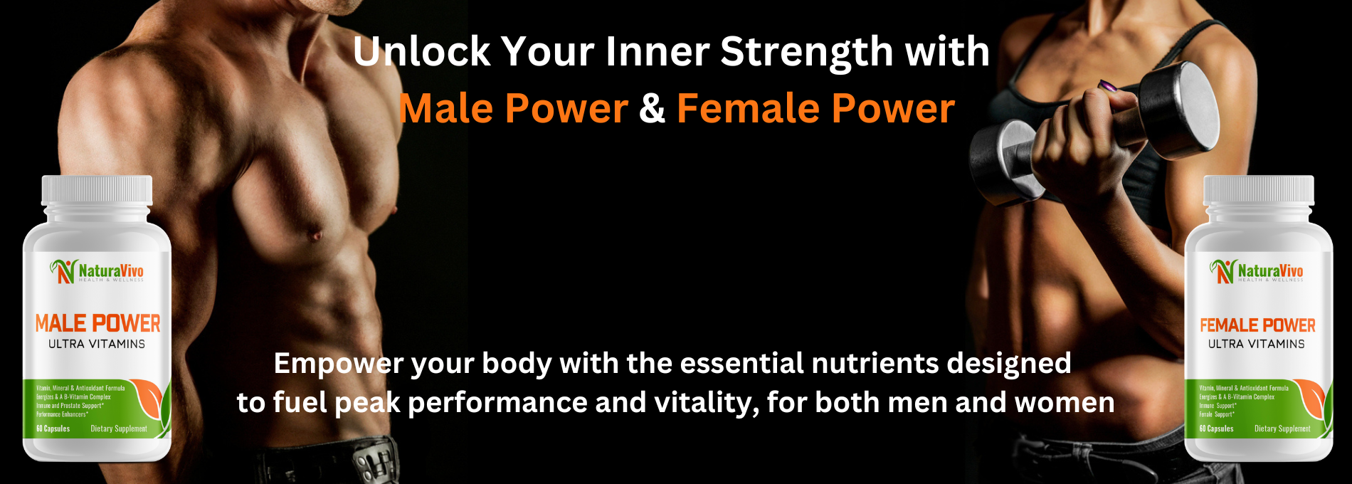 male power multivitamin for men, female power multivitamin for women, performance and vitality 