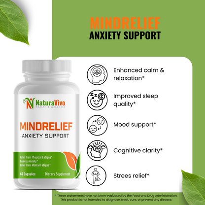 MindRelief Anxiety Support - Natural Calm & Sleep Aid Supplement with Chamomile, Lemon Balm, Ashwagandha