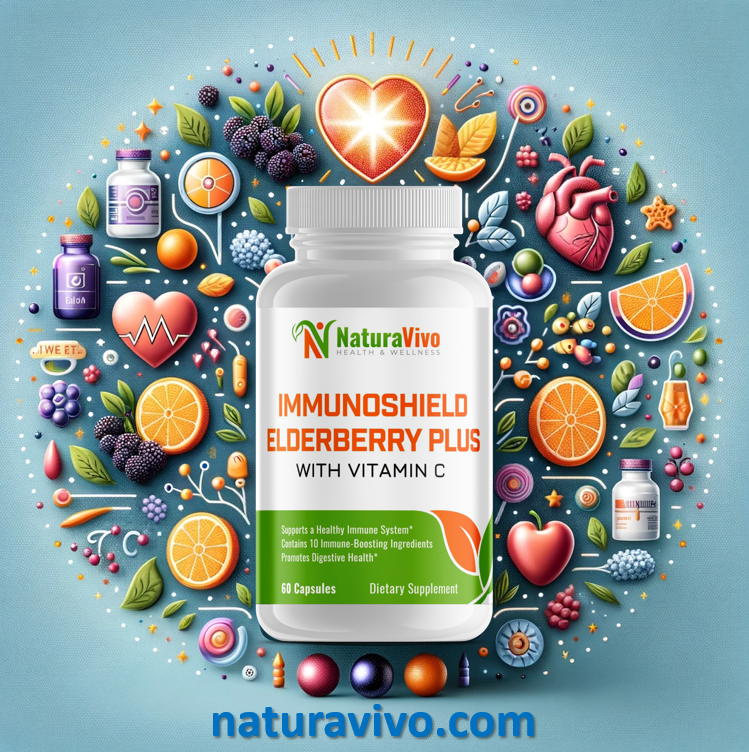 ImmunoShield Elderberry Plus with Vitamin C - Comprehensive Immune, Digestive & Skin Health Formula - Vitamin E, B6, Zinc, Echinacea, Garlic, Turmeric