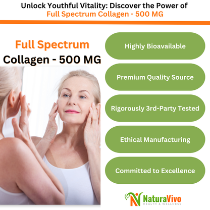 Full Spectrum Collagen 500mg - Premium Anti-Aging Formula with Hydrolyzed Peptides