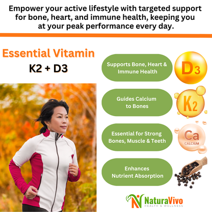 Essential Vitamin K2 + D3 with Calcium & BioPerine® - Supports Bone, Heart, Immune Health