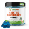 Jar of NaturaVivo Creatine Monohydrate Gummies with blue gummies on a white background